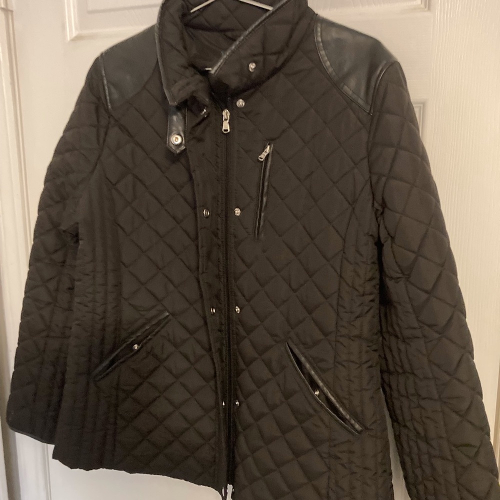 Ralph Lauren Jacket. Faux Leather Trim. Diamond-Quilted.Adjust Snap Tabs On Back